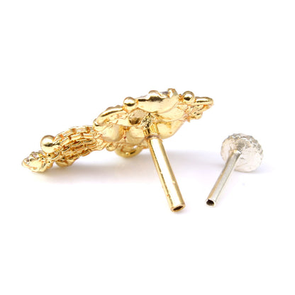 Dangle Gold Plated CZ Push Pin Nose Stud