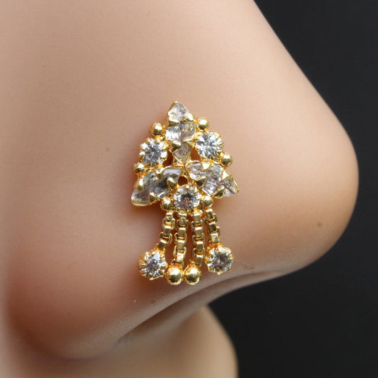 White CZ Fashion gold plated nose stud