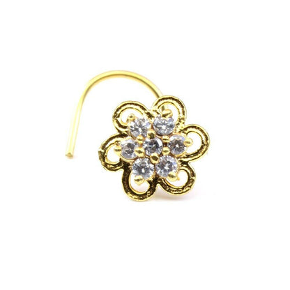 gold Plated  Nose Studs CZ corkscrew piercing nose ring