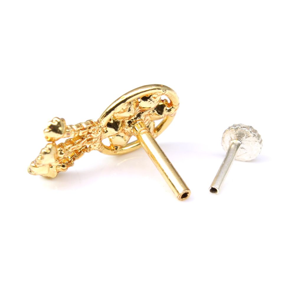 Gold Plated  Nose Stud CZ Push Pin