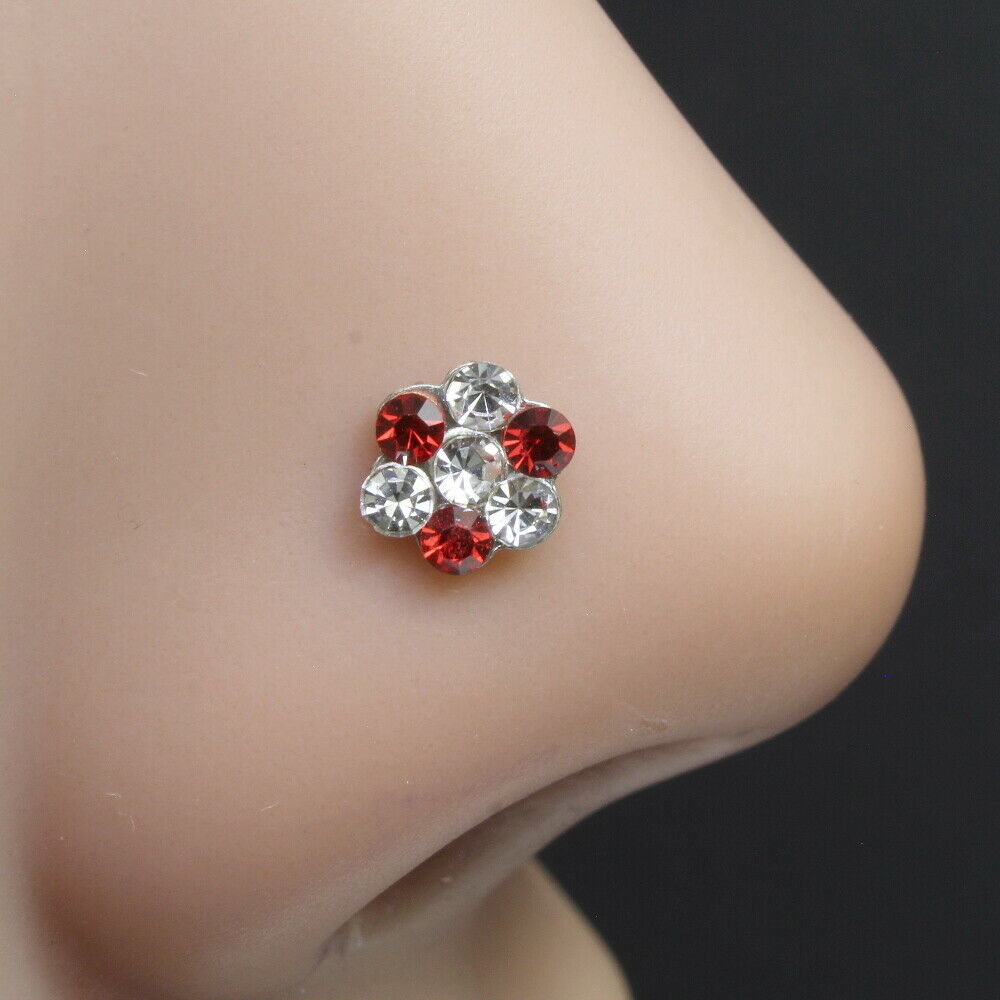 Stones studded Silver Plated push pin Nose stud