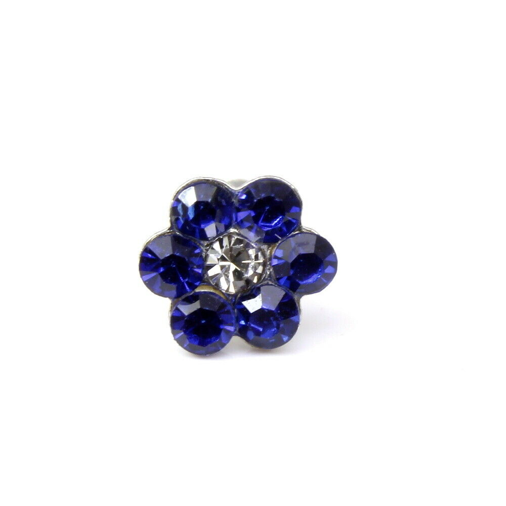 Silver Plated Blue white Nose stud push pin