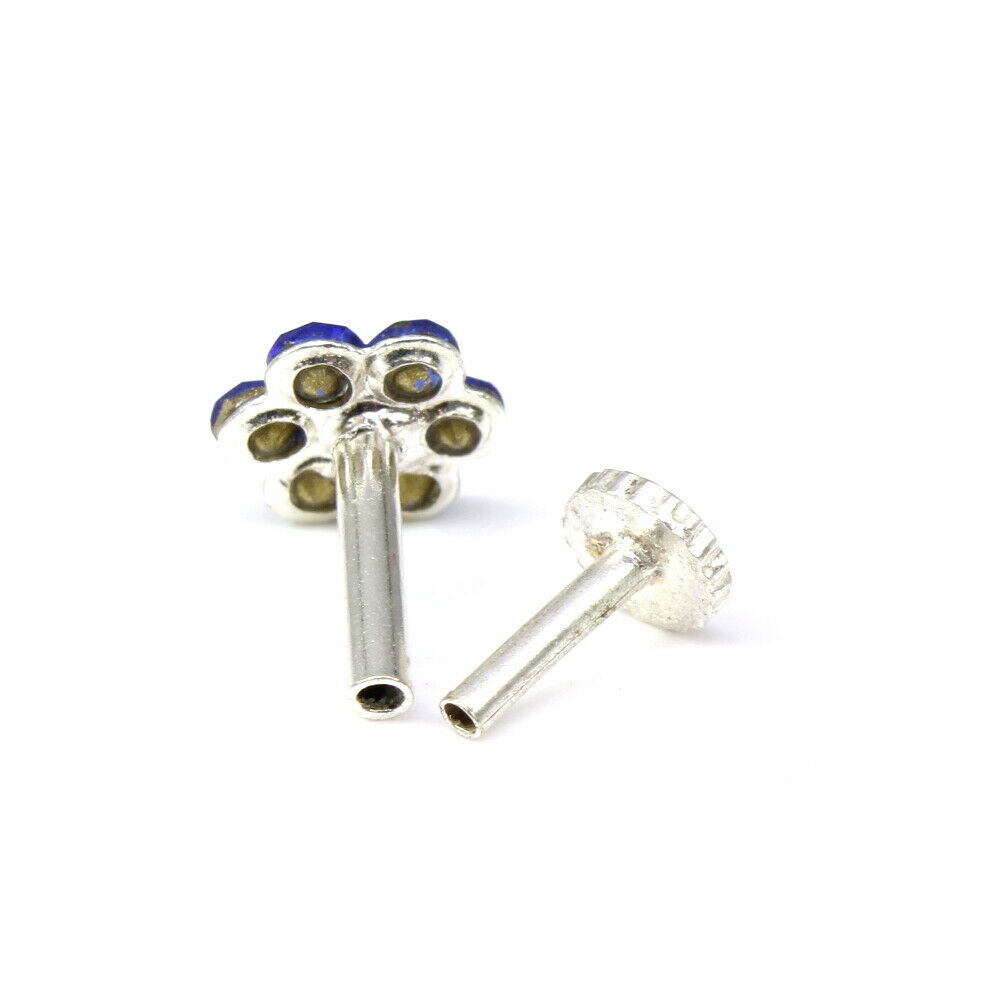 Silver Plated Blue white Nose stud push pin