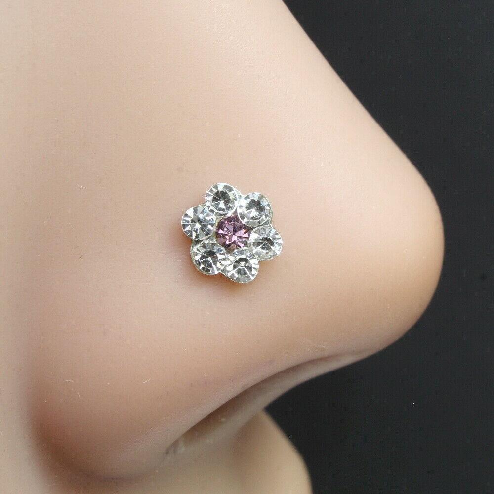 Silver Plated crystal Piercing Nose stud push pin