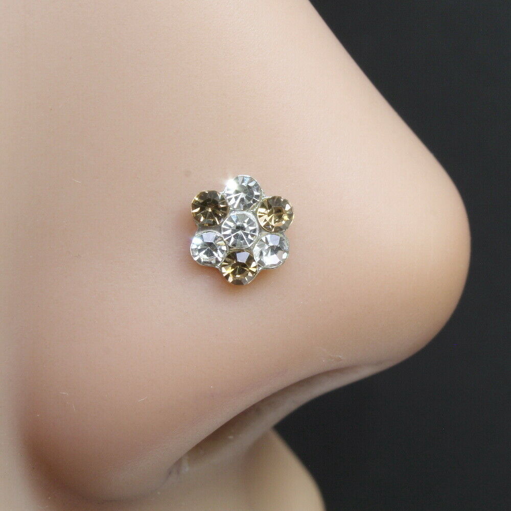 Floral Silver Plated Push Pin Nose Stud