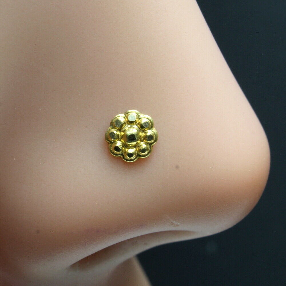Real Gold Nose stud 14K Ethnic piercing nose ring 
