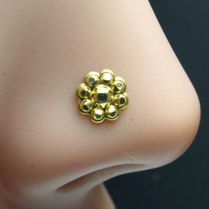 Real Gold Nose stud 14K Ethnic  piercing nose ring Push pin