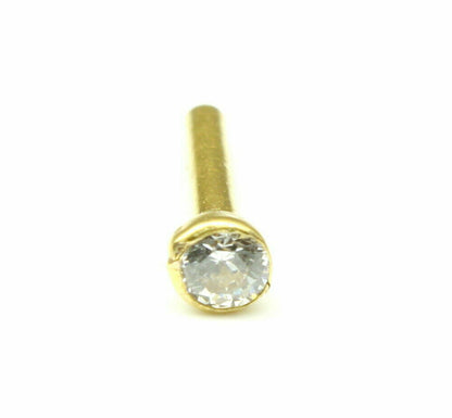 Tiny Single stone CZ Piercing Nose Stud Nose Pin Solid 14k Yellow Gold from India