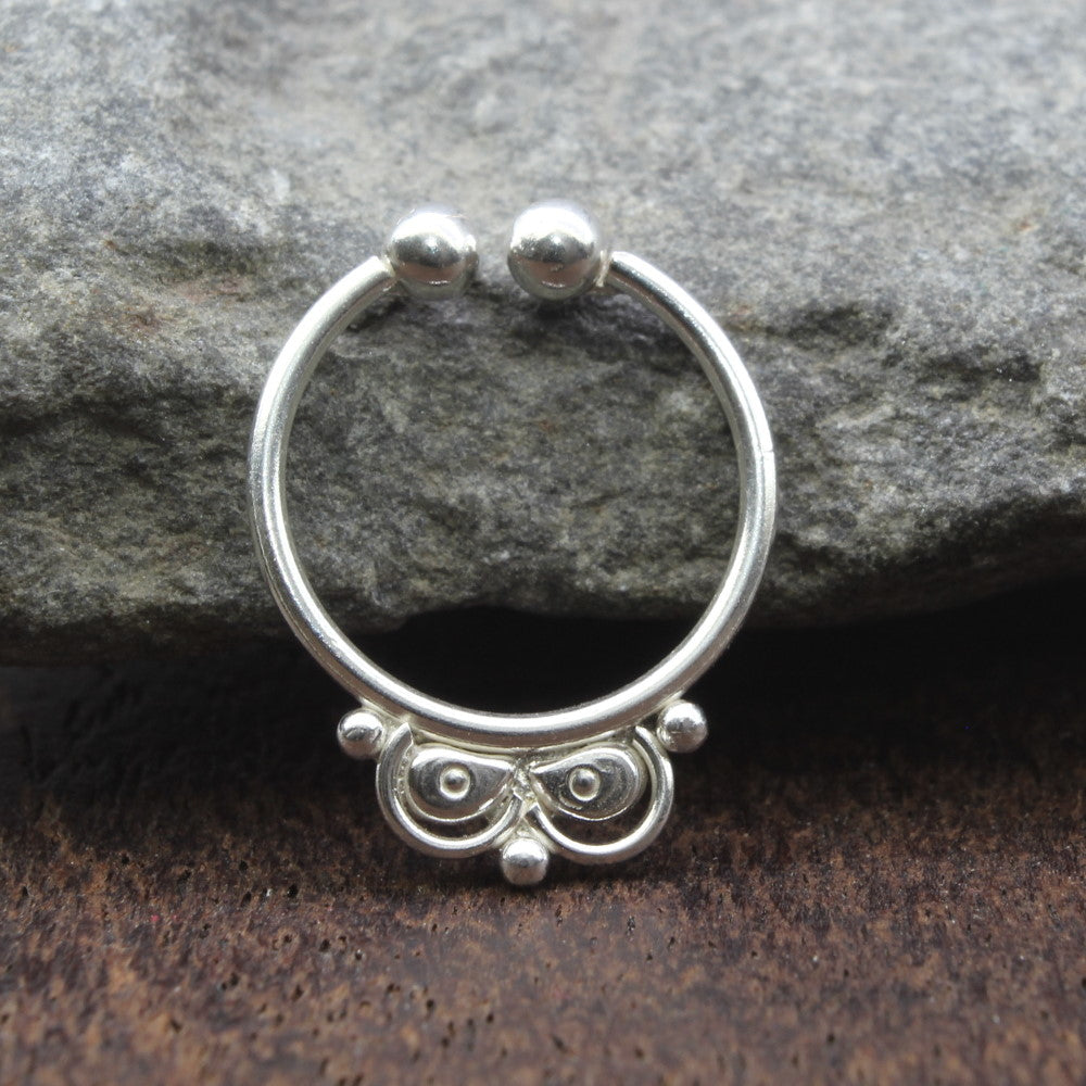 Traditional Ethnic Silver Piercing Septum Nose Ring Indian tribal style 