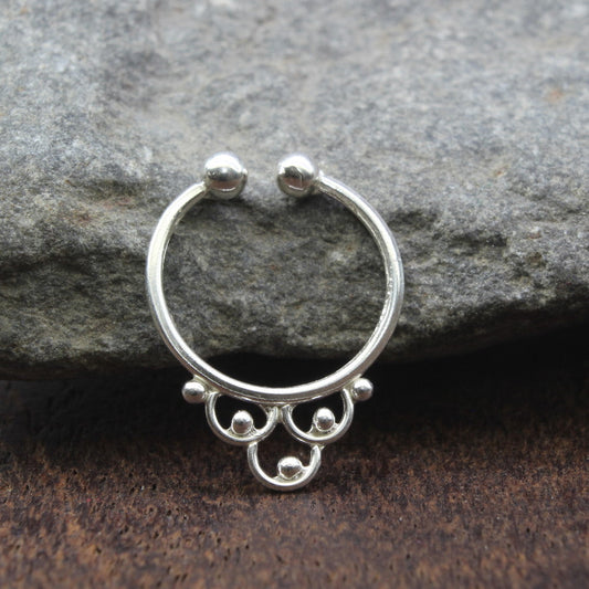 Ethnic tribal style Real 925 Silver Piercing Septum Nose Ring Indian 