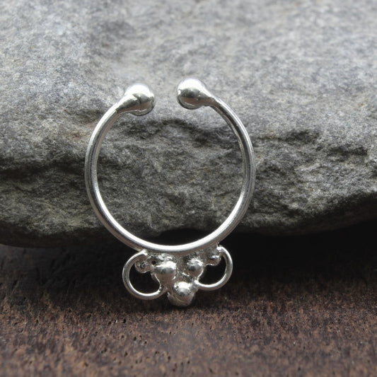 Indian Handmade Tribal style Real Solid Silver Piercing Septum Nose Ring