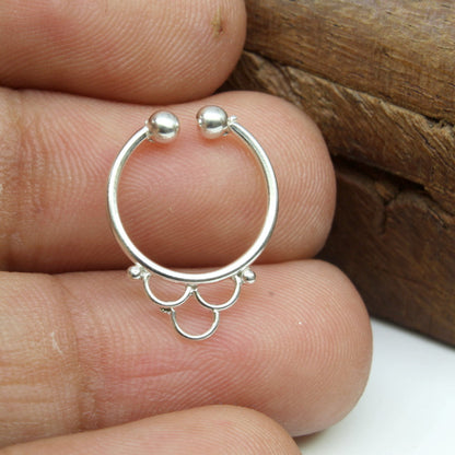 Tribal style Indian Sterling 925 Silver Septum Indian Nose Ring 