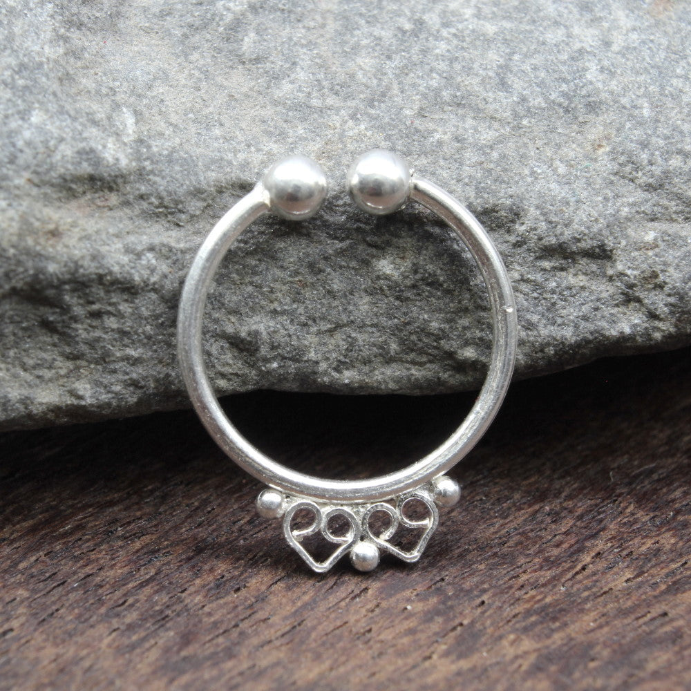 Traditional Tribal style Indian Sterling 925 Silver Septum Indian Nose Ring