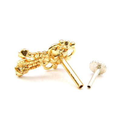 Ethnic dangle Gold Plated Nose Stud Push Pin