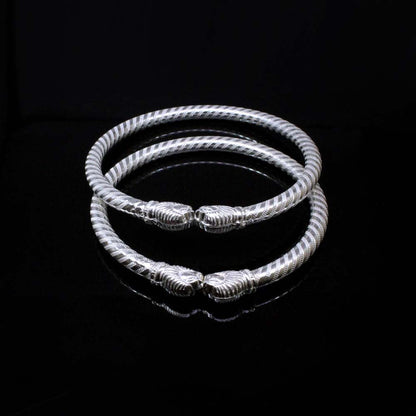 Loin Face Hollow Real Silver Bangle Bracelet Pair - 5.9 CM