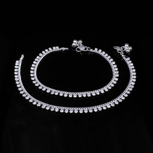 Anklets for women Real Silver Anklets Ankle chain White CZ Bracelet Pair 10.5"