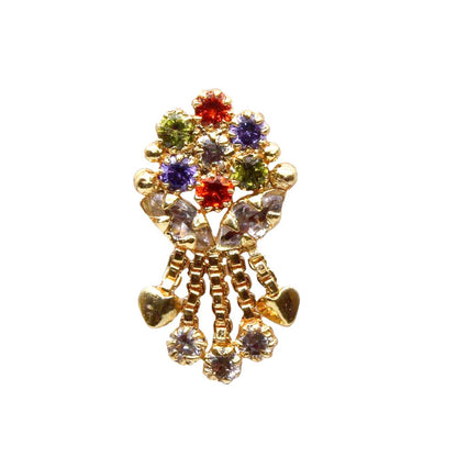 Dangle Multicolor CZ Gold Plated Nose Stud Push Pin