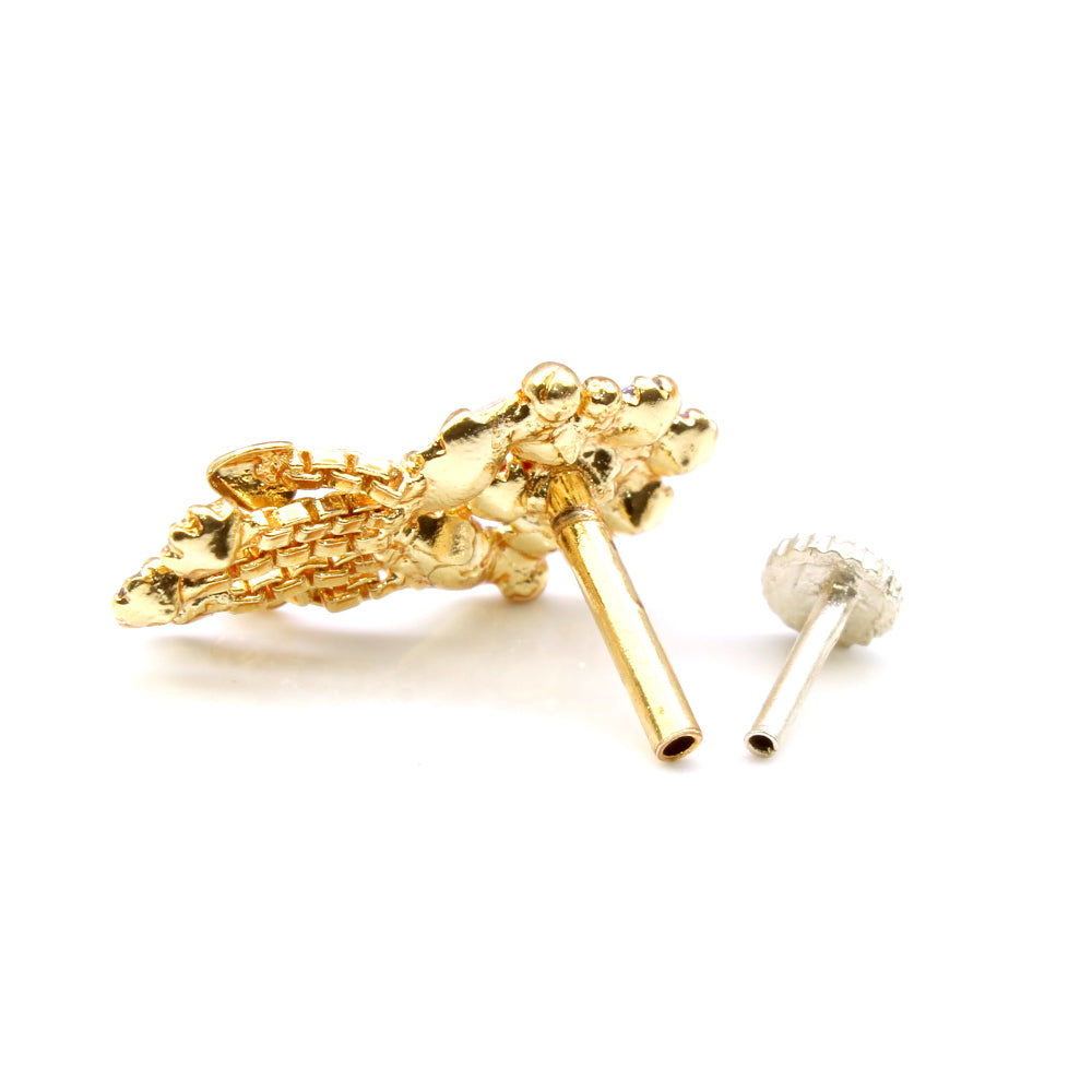 Dangle Multicolor CZ Gold Plated Nose Stud Push Pin