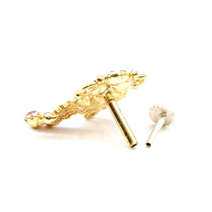 Dangle Gold Plated CZ Push Pin Nose Stud