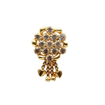 Dangle CZ Gold Plated Nose Stud Push Pin