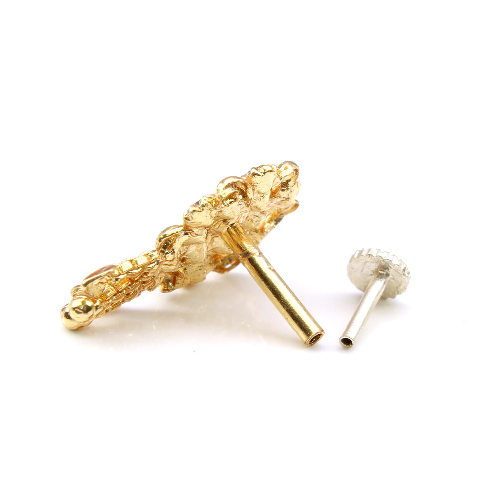 Dangle CZ Gold Plated Nose Stud Push Pin