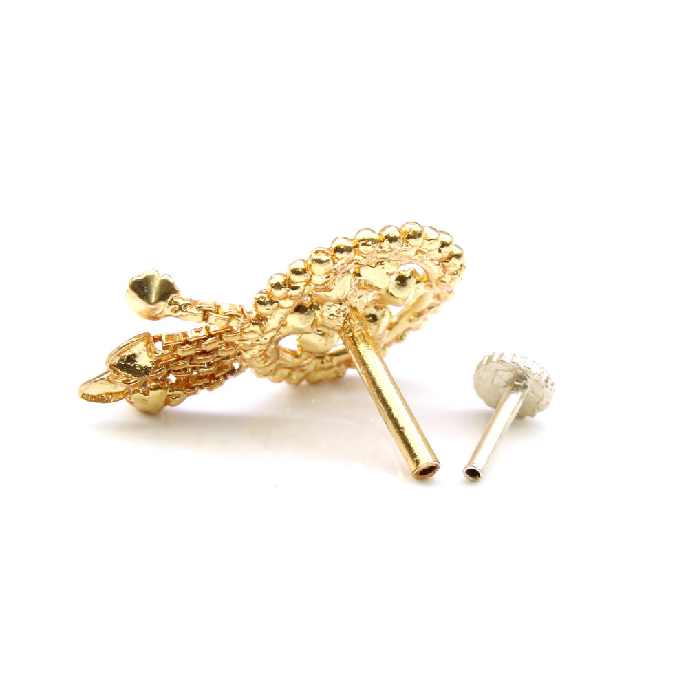 Gold Plated Dangle Nose Stud CZ Push Pin