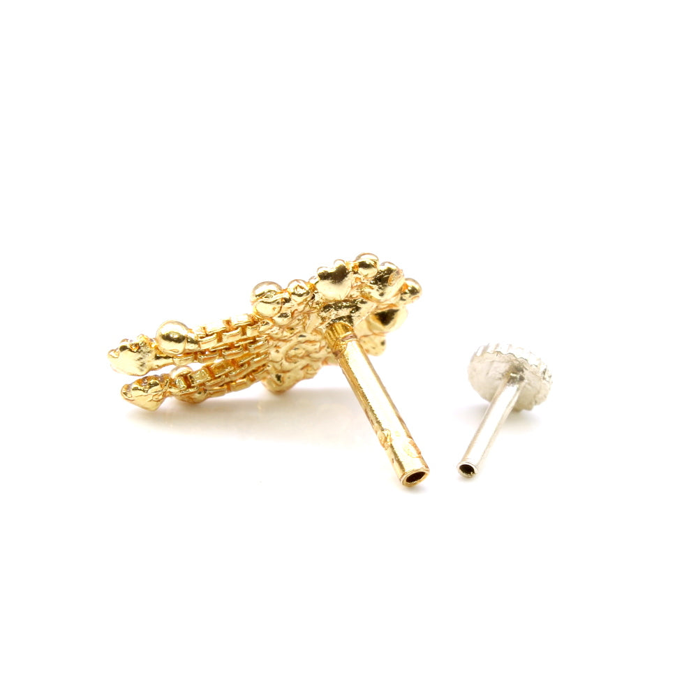 Indian Dangle White CZ Gold Plated Nose Stud Push Pin