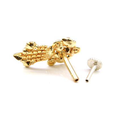 Ethnic Indian Dangle White CZ Gold Plated Nose Stud Push Pin