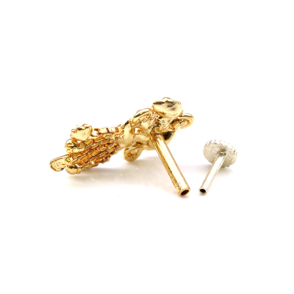 Ethnic Indian Multicolor Dangle Gold Plated Nose Stud CZ Push Pin