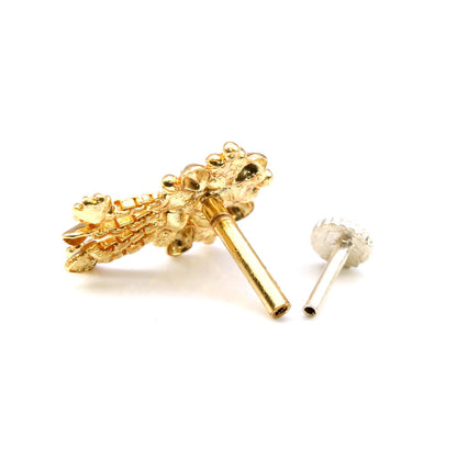 Indian Multicolor Dangle Gold Plated Nose Stud CZ Push Pin