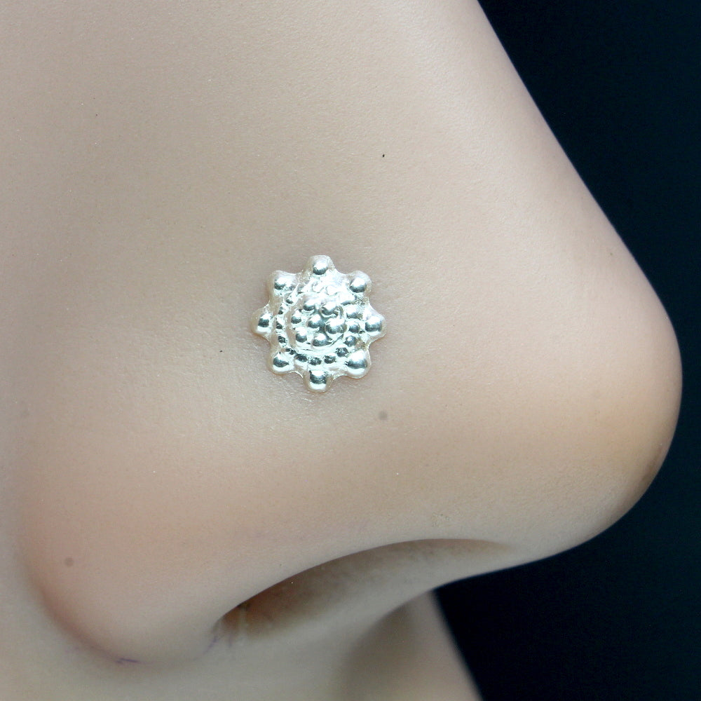 Diamond look Flower Pattern Piercing Nose Ring – Sanvi Jewels