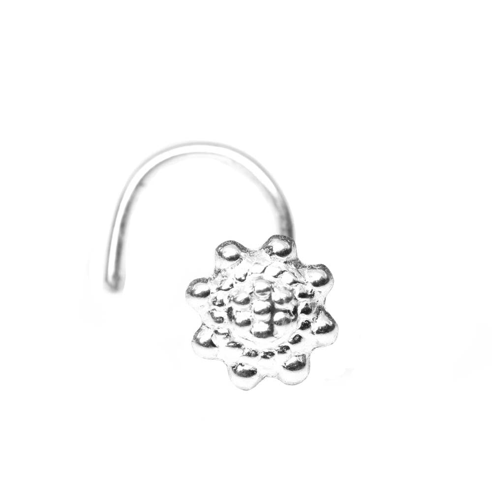 Real Solid Sterling Silver Small Flower Nose Stud Twisted nose ring L Bend