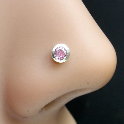 Real Silver Nose Ring Pink Round for women 