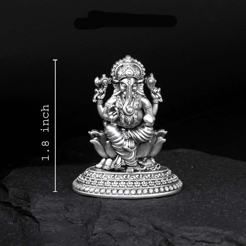 2D Solid 925 Sterling Silver Oxidized Ganesha Idol religious Diwali gift