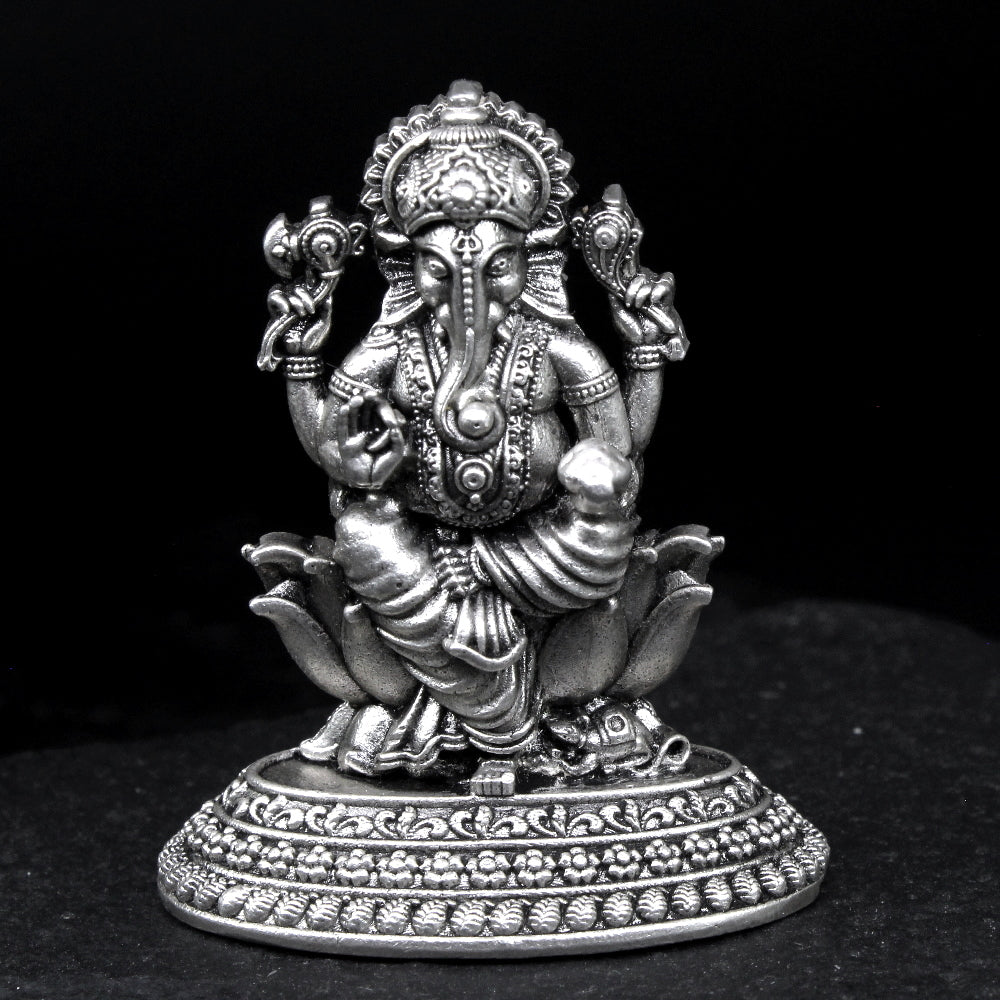 2D Solid 925 Sterling Silver Oxidized Ganesha Idol religious Diwali gift