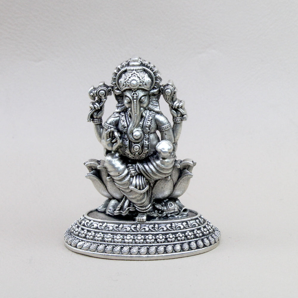 2D Solid 925 Sterling Silver Oxidized Ganesha Idol religious Diwali gift