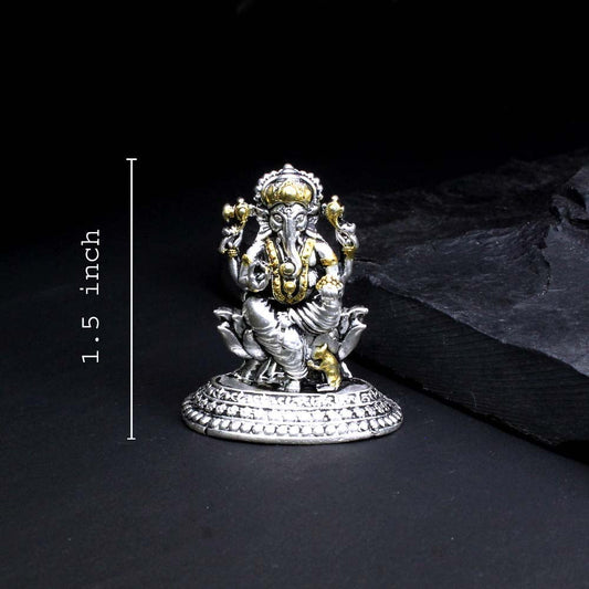 2D Real 925 Solid Silver Oxidized Ganesha Statue religious Diwali gift