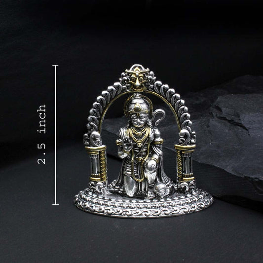 2D Solid 925 Sterling Pure Silver Oxidized Hanuman Statue religious Diwali gift
