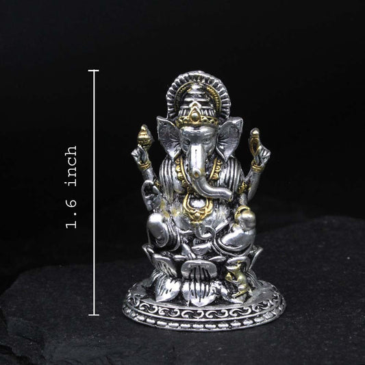2D 925 Solid Sterling Silver Oxidized Ganesha Statue religious Diwali gift
