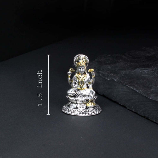 2D 925 Solid Sterling Silver Oxidized Laxmi Statue religious Diwali gift