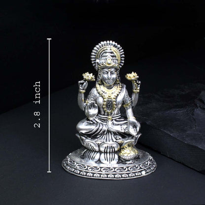 2D 925 Solid Sterling Silver Oxidized Laxmi Statue religious Diwali gift