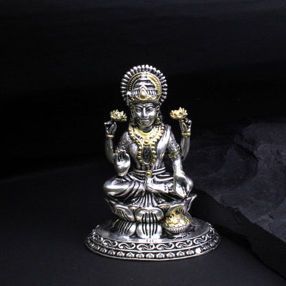 2D 925 Solid Sterling Silver Oxidized Laxmi Statue religious Diwali gift