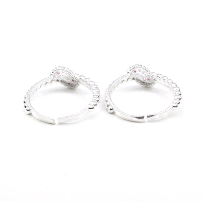 Real 925 Silver Cute Indian Style Handmade Pink White CZ Toe Ring Pair