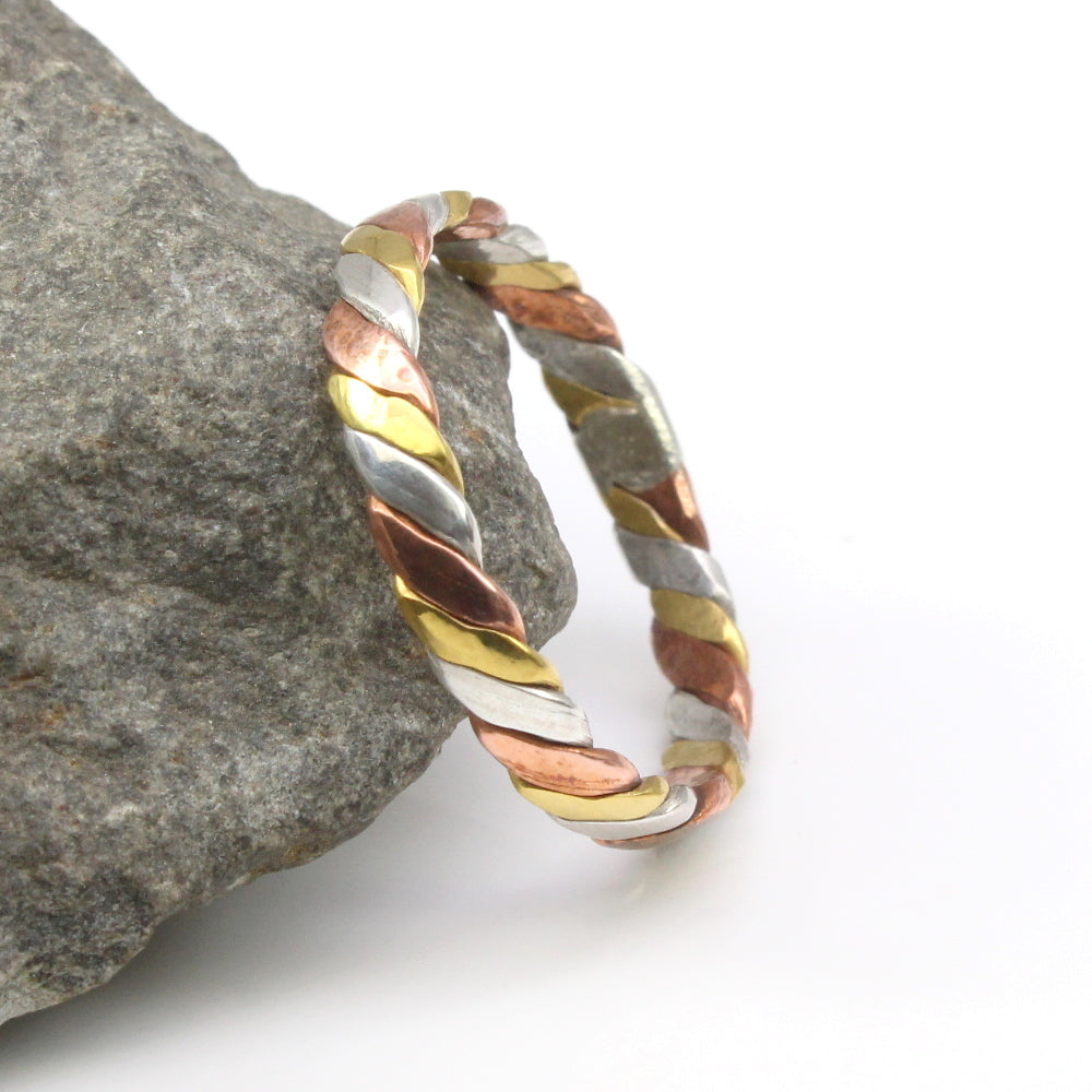 Amazon.com: rustic braided ring silver copper, cool mens ring two tone,  unique wedding band silver, braided mens band, mixed metal ring anniversary  gift : Handmade Products