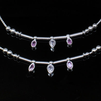 Beautiful Sterling Silver Indian Pink White CZ Anklets Ankle Bracelet Pair 10.3"