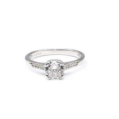 Lovely Indian 925 Sterling Silver Ring White CZ Studded Platinum Finish