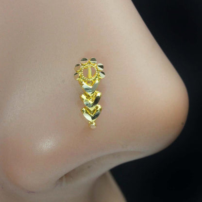 14K Pure Gold Nose Stud Indian Women Beautiful Vertical 