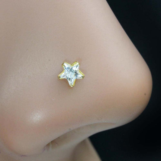 Real Gold Nose stud White CZ 14K Ethnic Piercing Screw Nose stud 