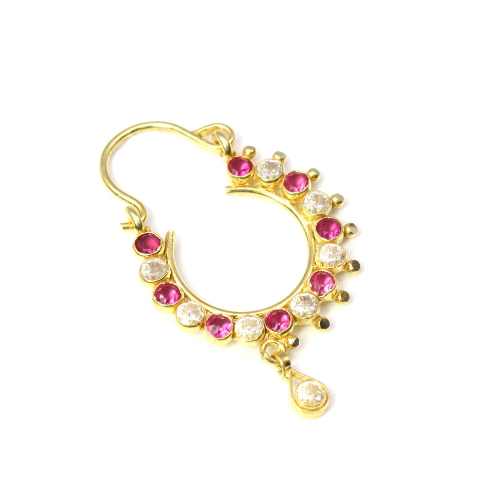 Big Indian Nath Pink White CZ Nose Ring 