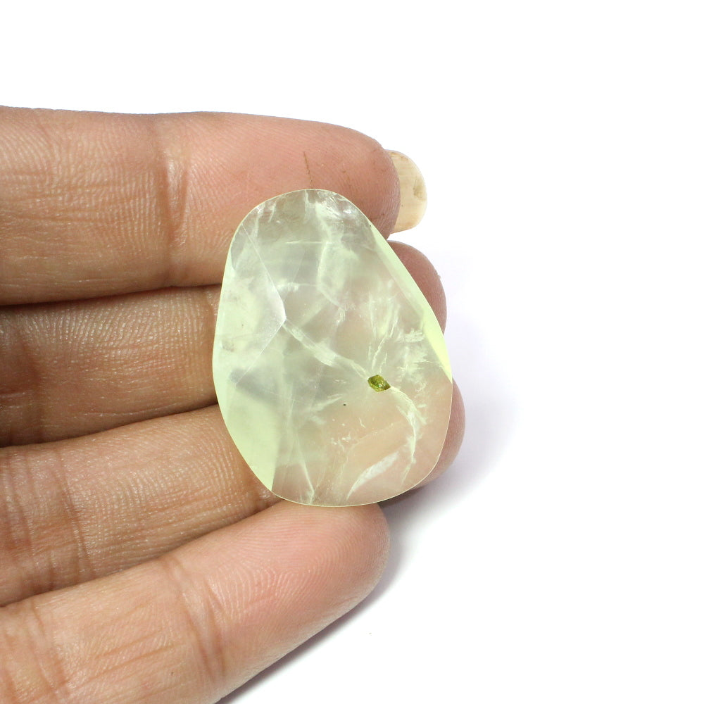 CERTIFIED 28.13Ct Natural Prehnite Fancy Checker Cut Gemstone